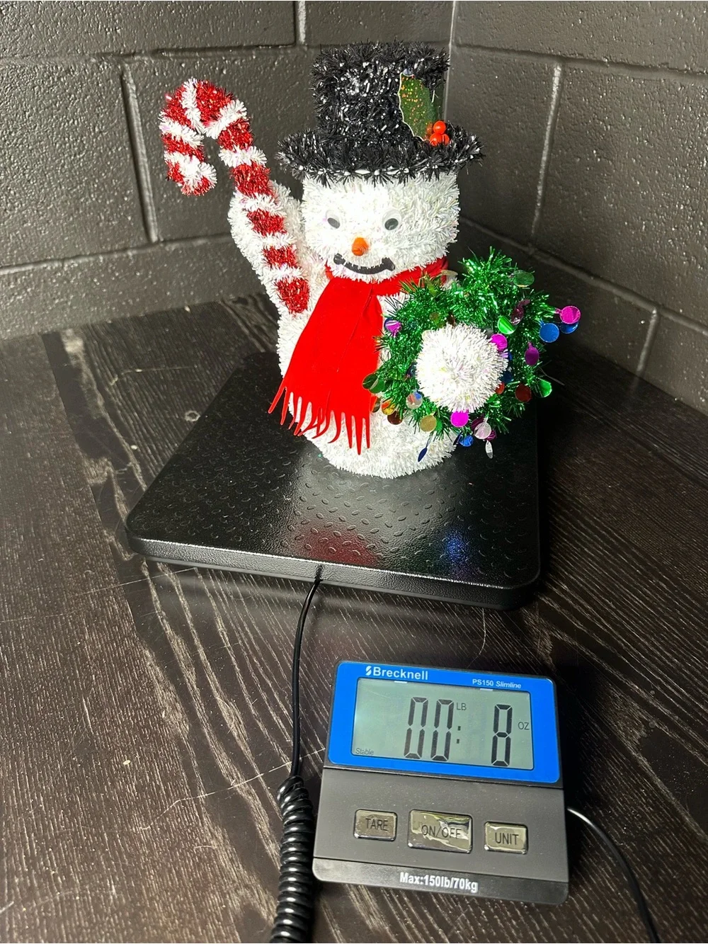 Festive White Snowman Figurine with Red Scarf and Candy Cane - Holiday Decor